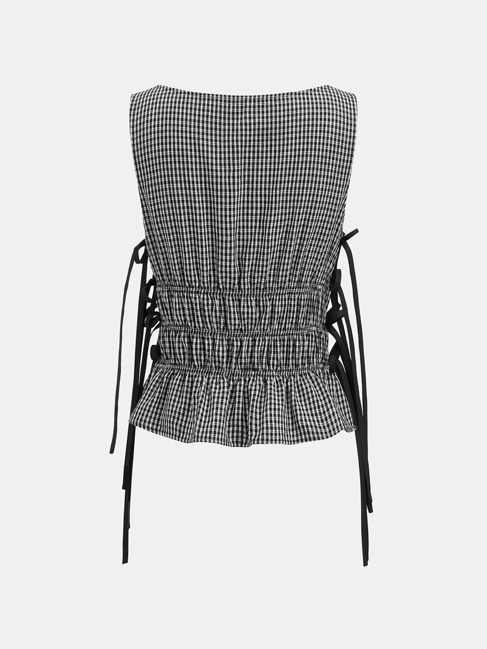 Gingham Lace-Up Sleeveless Top & Pants Set - Picture 4 of 9